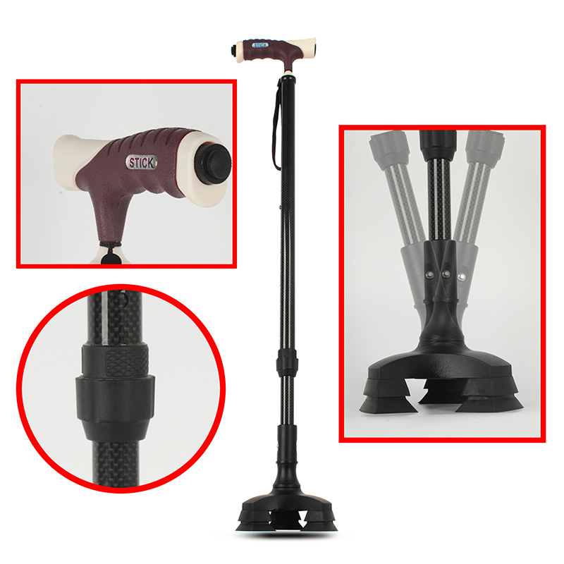 Muletas para ancianos, muletas de fibra de carbono multifuncional, muletas de tres patas, muletas de fibra de carbono multifuncionales, muletas de una sola pata