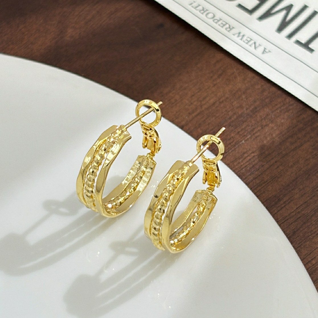 丽银金属冷淡休闲风几何圆形耳圈简约百搭耳环小众高级感耳饰批发