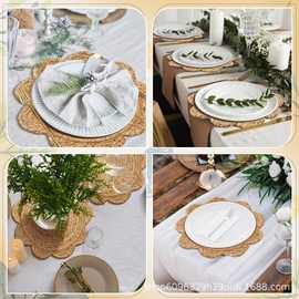 手工编织餐垫家用田园隔热茶杯垫子几草编圆形碗垫餐桌茶盘垫