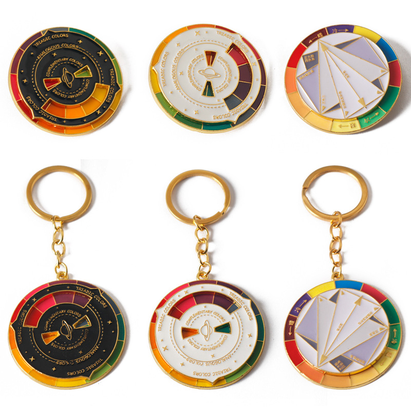 New creative rotatable my color selection brooch badge metal turntable wheel keychain pendant necklace