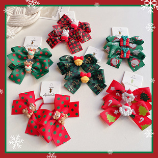 Christmas Pair Hair Rope Cute Bow Children's Hair Band Elk Snowman Hair Rope Little Girl's Head Rope