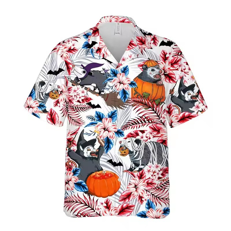 Divertido animal de flores divertidas 3D impresión digital para hombres verano casual vacaciones camisa hawaiana de manga corta con botones