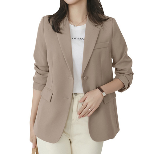 TikTok khaki suit jacket for women, petite size, trendy street fashion, Korean style casual suit set
