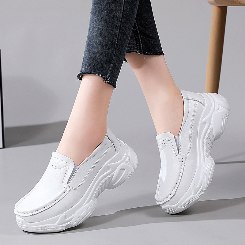 Cross-Border Dropshipping Platform for Women's Platform Shoes, Rocking Shoes, White Slip-On Shoes, Women's Single Shoes, Height-Increasing Breathable Loafers