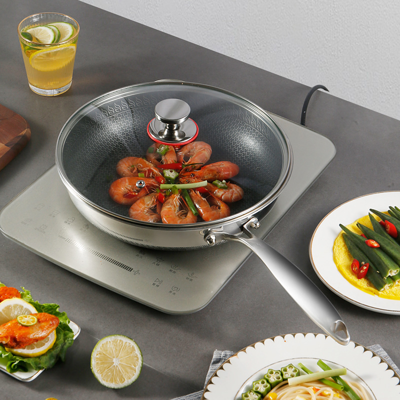 Sartén Wok Antiadherente 316L de Acero Inoxidable 304 con Coating antiadhesivo y Manejo desmontable