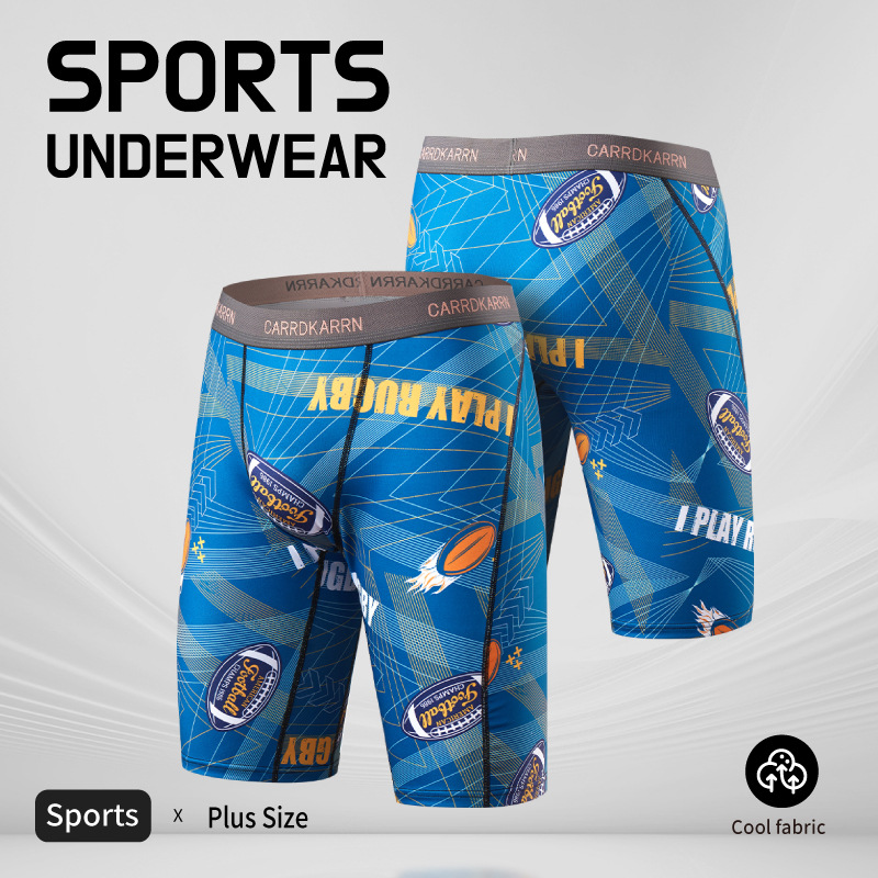 Men's Ice Silk Underwear Long Anti-wear Leg Quick-drying Printed Boxer Underwear Foreign Trade Amazon Cross-border Sports Underwear