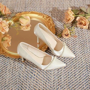 2025 New Autumn French Wedding Shoes Women's Niche High-Quality Temperament Pearl Adult Ceremony Bridesmaid Shoes High Heels