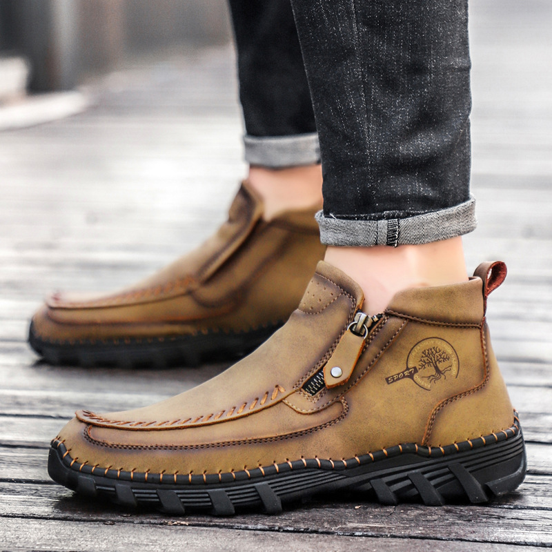 Cizme de toamnă noi pentru bărbați, casual, din piele, cizme Martin, cu fermoar lateral, cizme de lucru transfrontaliere, pantofi bărbătești de mărime mare, lucrați manual_voghion.com