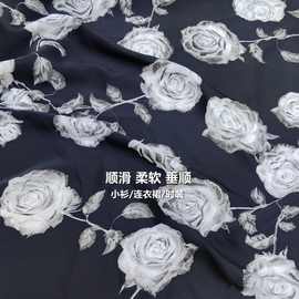 黑白玫瑰花印花服装布料女装童装半身裙连衣裙面料2025年春夏新款