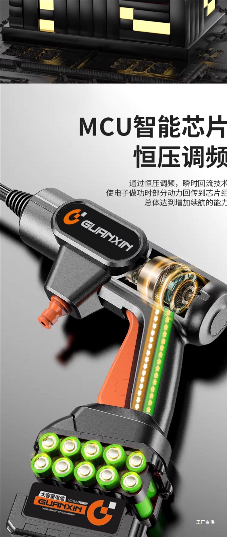 Wireless Car Washing Machine High-Pressure Water Gun for Home and Car Use, Powerful Lithium Battery Rechargeable Booster, Peihui