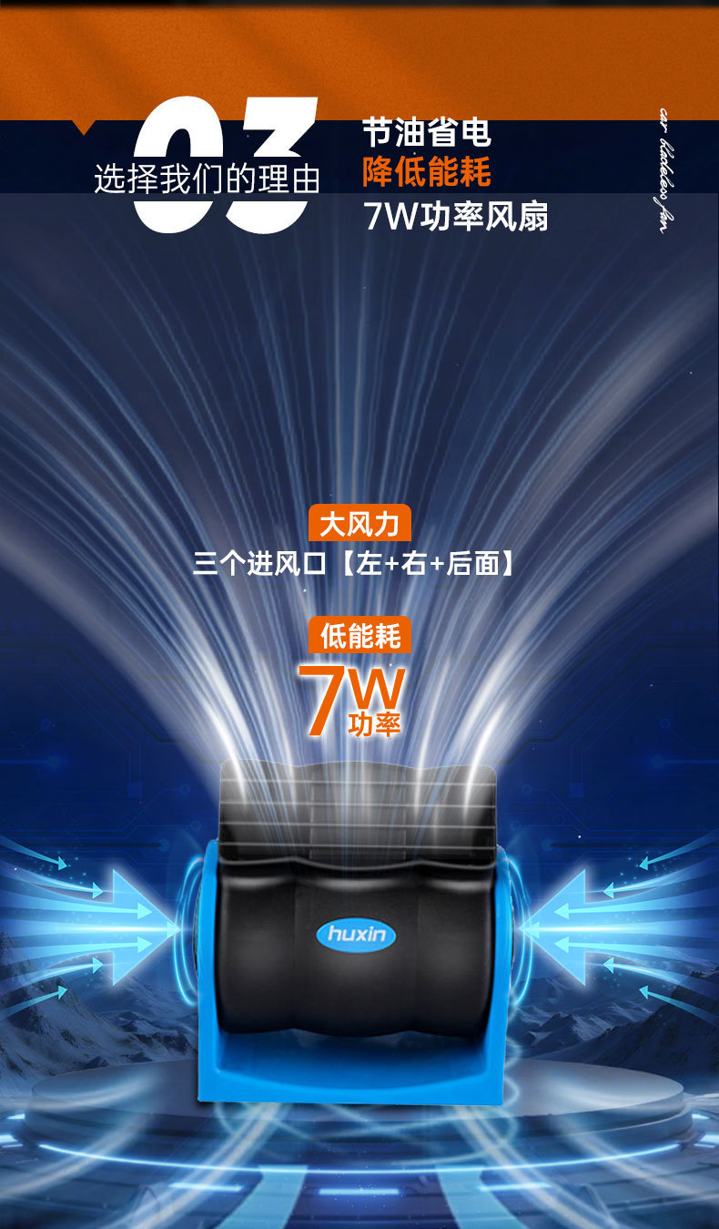 Huxin Car 12V24 Bladeless Air Conditioning Fan Silent Car Electric Fan Super Powerful Adjustable Speed Turbine Fan