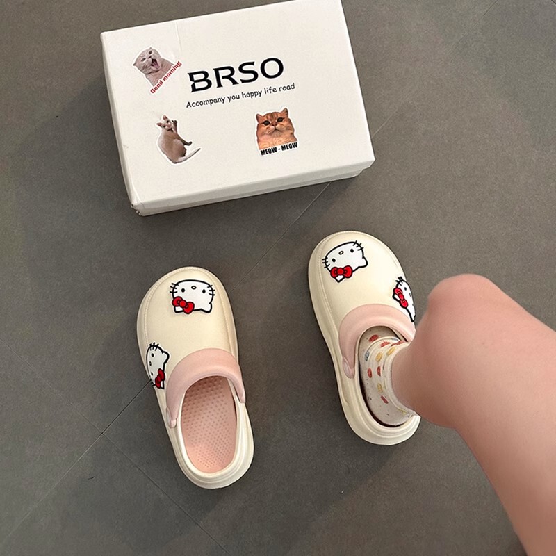 Cartoon Cute Kitten Clogs, Popular Outdoor Women's Shoes, 2025 Summer New Thick-Soled Closed-Toe Slippers, Beach Sandals