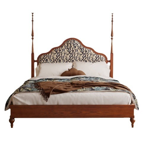 Cama de madera maciza de cera blanca de Danvas, cama de madera maciza de estilo antiguo, cama doble principal, cama de aire retrógrada americana y francesa de alta gama