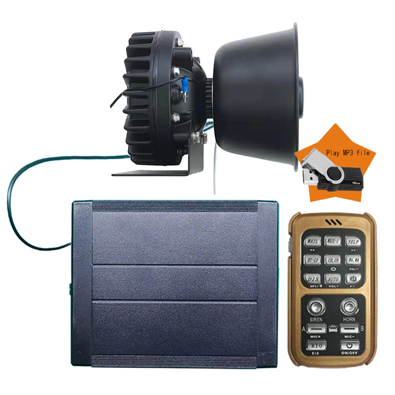 Vehicle-Mounted Alarm System with Wireless Remote Control, Loudspeaker, High-Pitched Siren 920Bkg-Mp3+ Stainless Steel Horn