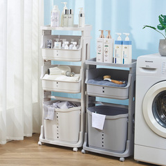 バスルーム収納ラックプラスチック汚れた衣類バスケットキッチン収納ラック4層ラックホイール付きトロリーパンチフリーストレージラック