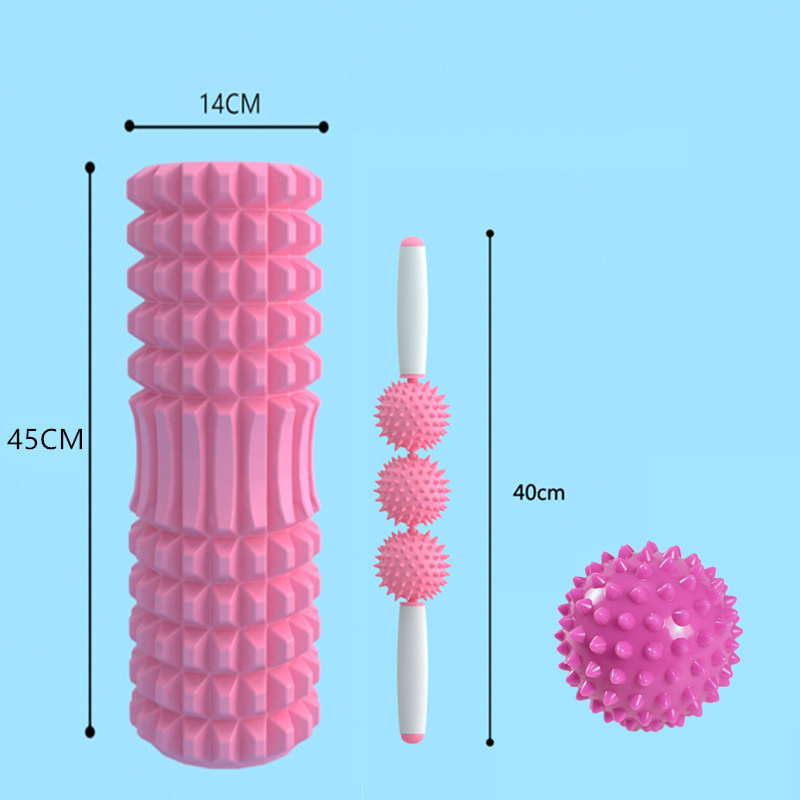 Yoga columna de masaje palo relajación muscular Rodillo de rodillo de la pantorrilla delgada Lobo diente palo Bola de espina eje de espuma de una sola pieza de entrega