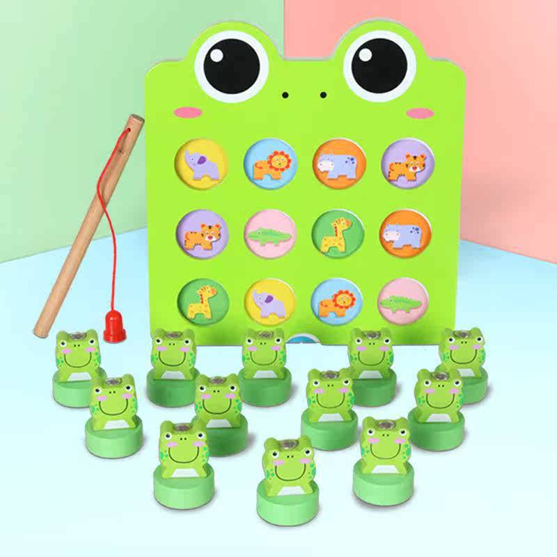 Children's Wooden Fun Frog Fishing Game Early Tion Magnetic0