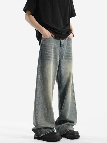Vintage American Washed Droopy Cleanfit Men's Streetwear Loose Straight Leg Wide Pants