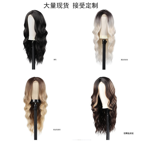 Cross-border hot selling European and American wigs for women with long curly hair, small front lace wigs, dyed chemical fiber wigs, wigs wholesale