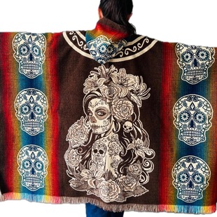 Skeleton Mexican Day of the Dead Shawl Custom-Made Dragon Ball Z Cape Anime Pullover Cape Shawl Unisex