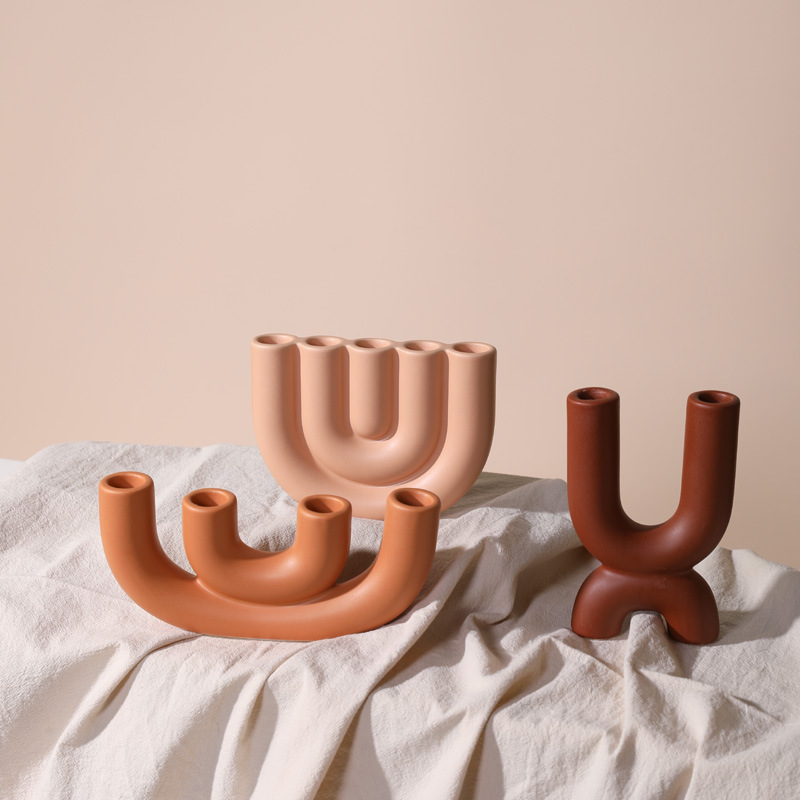 INS nórdico simple cerámica moderna candelabro decoración mesa de comedor decoración fotografía apoyos vela artesanía