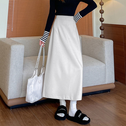 Fur skirt for women in autumn and winter new style split mid-length skirt, high waist, slimming and large size fashionable all-matching hip skirt