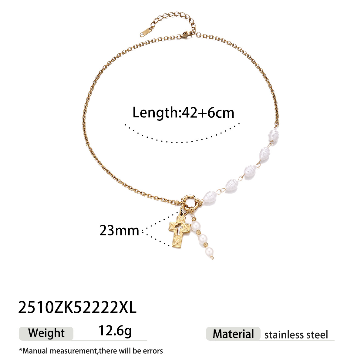 TENA Europa y América collar de acero inoxidable lujo ligero nicho cruces de perlas verdaderas cadenas de clavículas joyería al por mayor