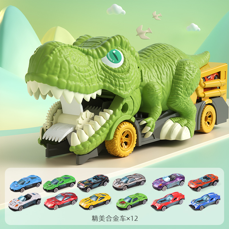 Coche de juguete de dinosaurio grande para niños, coche de aleación con retroceso, coche con almacenamiento de mapas, coche de juguete de dinosaurio para niños