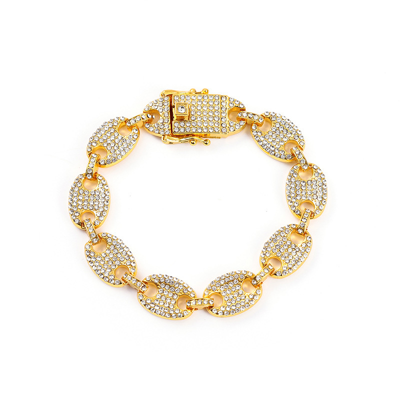 Environmentally friendly alloy hip-hop street style full of diamond pig nose Cuban bracelet, simple and personalized_voghion.com