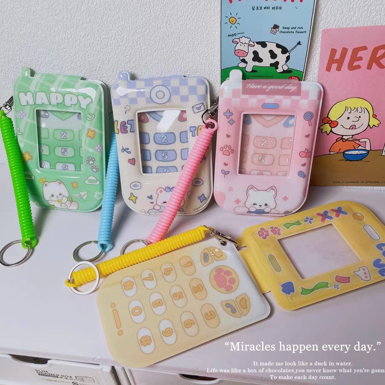 Ins Original Flip Folding Mobile Phone Series Card Cover Small Card Storage Student Campus Card Bus Card Protective Cover