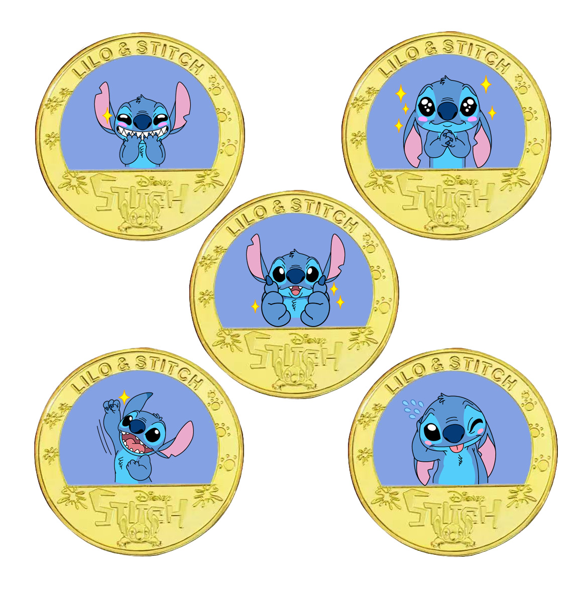 Cinco monedas conmemorativas de Starbaby, monedas de anime, monedas conmemorativas de Stitch, colecciones de regalos de monedas conmemorativas de Stitch