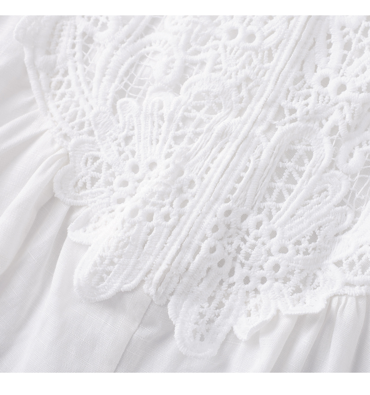 Đầm maxi nữ dáng suông không tay chất liệu tencel phối ren jacquard thêu họa tiết — màu trắng chi tiết 20