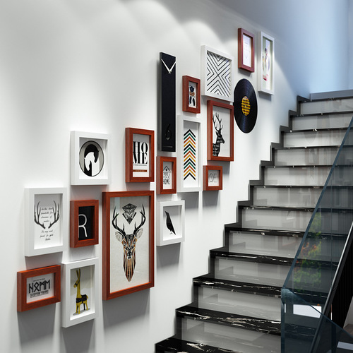 High Polymer 6264 Nordic Photo Frame Photo Wall Staircase Loft Modern Simple Decorative Painting Replaceable Photos Real Clock