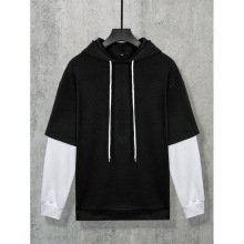 W 33691 Fleece fake two-piece hoodie ���޼�������ñ����
