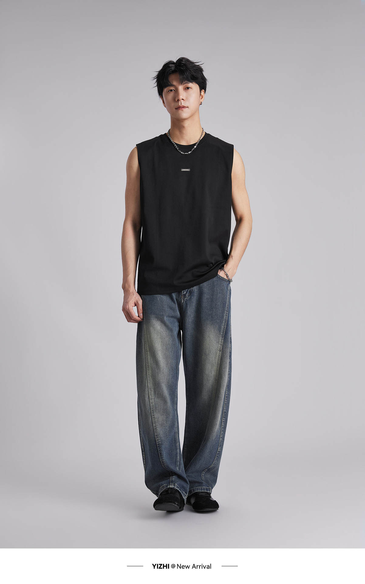 Quần jean nam ống rộng phong cách Mỹ, vải denim mềm mại thoáng mát — đen chi tiết 15