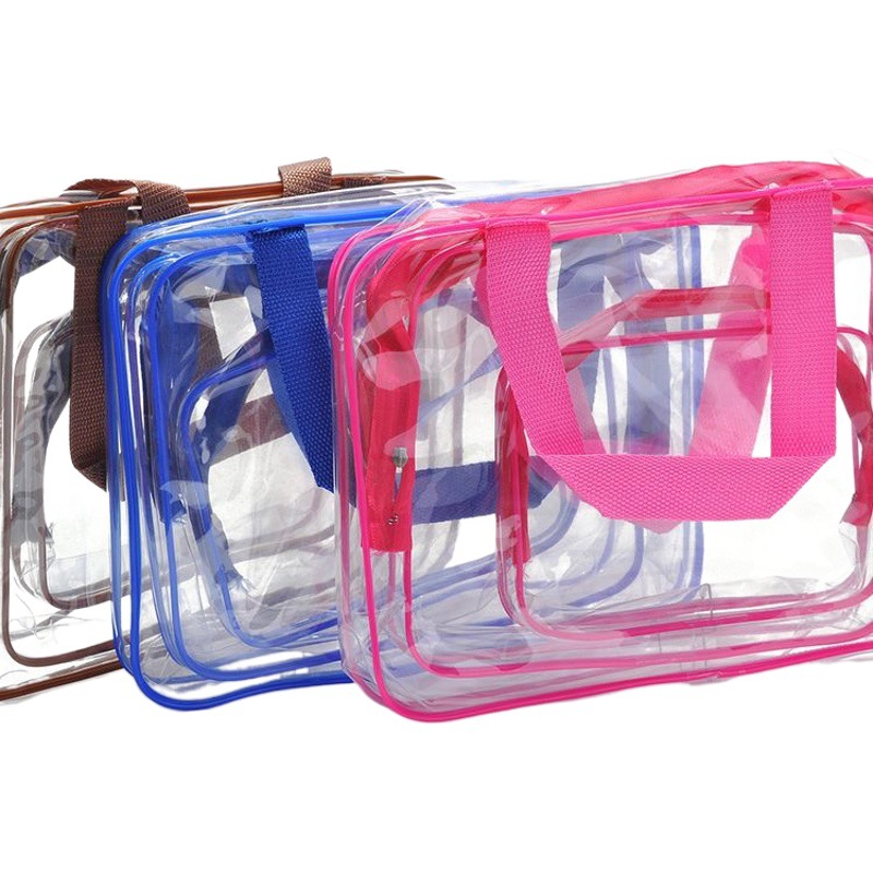 PVC Transparent Waterproof Cosmetic Bag Three-Piece Set Printable logo Toiletries Storage Bag Large Capacity Storage Bag