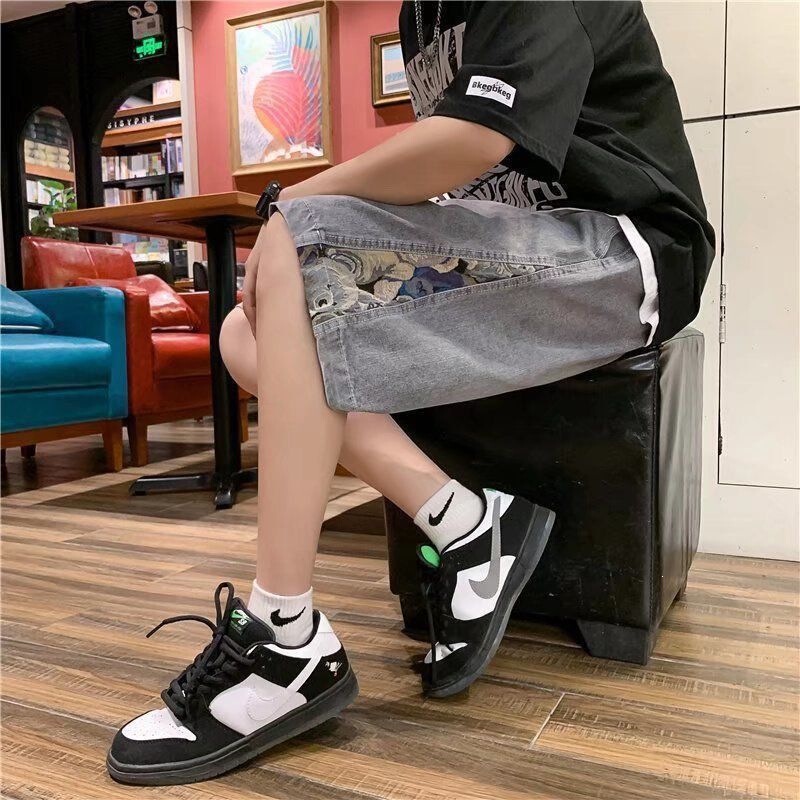 Vintage summer thin versatile denim shorts, retro trendy loose patchwork cargo pants for men and women Vintage summer thin versatile denim shorts, retro trendy loose patchwork cargo pants for men and women