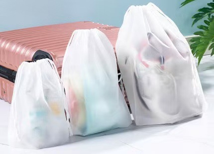 Portátil esmeriado bolsillo de cuerda de tracción en blanco de plástico transparente viaje ropa sucia bolsa de almacenamiento de cuerda de tracción bolsa transfronteriza