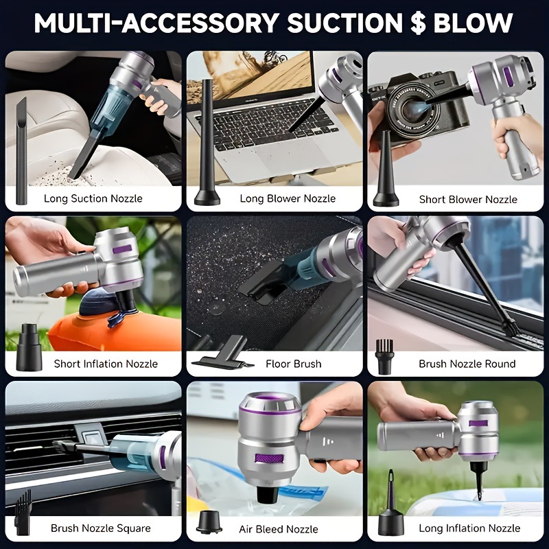 Car-Mounted High-Suction Vacuum Cleaner with Wireless Power Display, Portable Brushless Motor, Household Handheld Dust Remover and Blower
