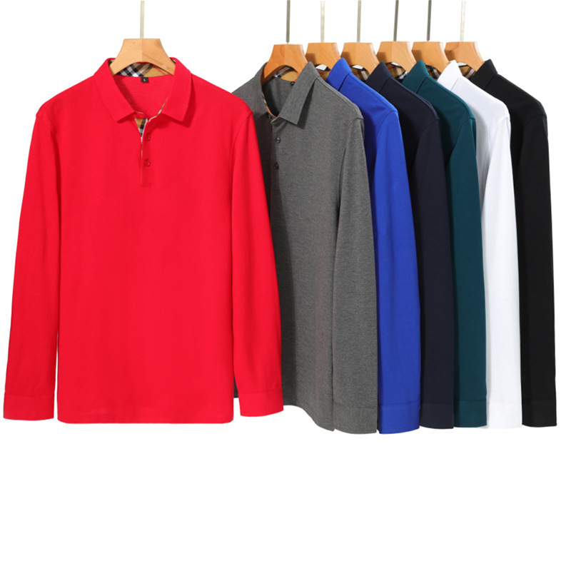 Men's and Women's Long-Sleeved Polo Shirts, Slim Fit, Lapel Collar, Solid Color, Customizable Logo Printing, Pullover Shirt, Women's Shirt Collar