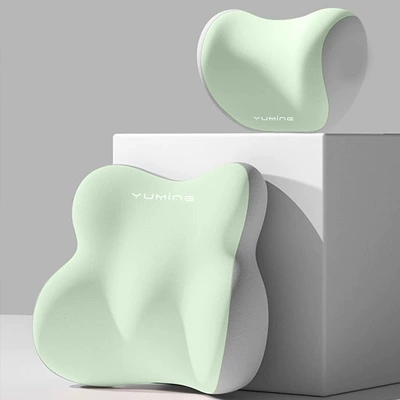 Wholesale Car Headrest and Lumbar Support Memory Foam for All Seasons, Comfortable Waist and Neck Protection, Car Waist Protection Artifact Cushion (Waist support) - gray-green-patchwork-suit
