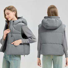 外贸欧美棉服背心女短款20245秋冬新品女式棉马甲韩版无袖棉坎肩