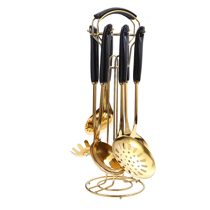 Nórdico engrosada cuchara de sopa de acero inoxidable colador olla pala cerámica utensilios de cocina de siete piezas Set de regalo