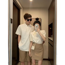 2023情侣装夏季新款新中式古风套装半身裙男圆领短袖T恤潮