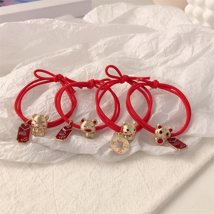 Cuerdas de cabeza metálicas rojas de alta elasticidad cabello anillo de cabello pulsera de mujer doble uso nuevo atado cabello correa joyas para la cabeza