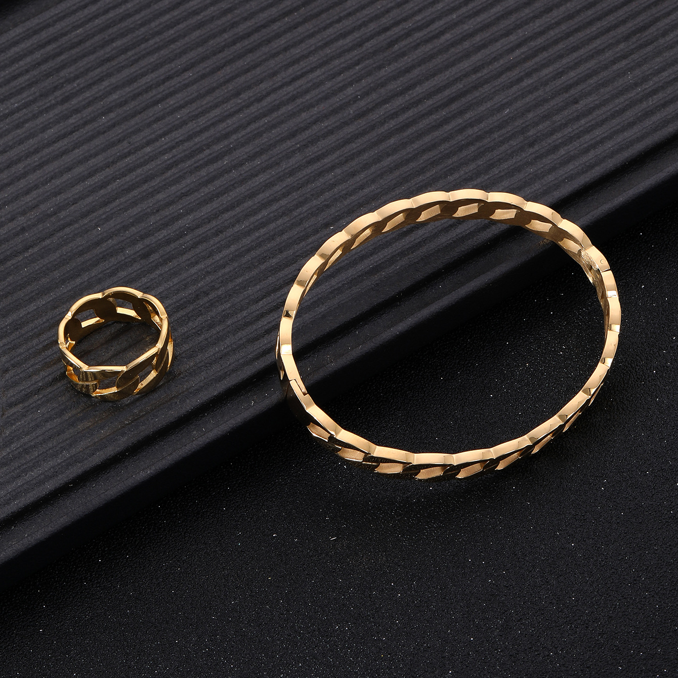 Straight trend cutting personalized titanium bracelet ring Fried Dough Twists chain set stainless steel jewelry seconds_voghion.com