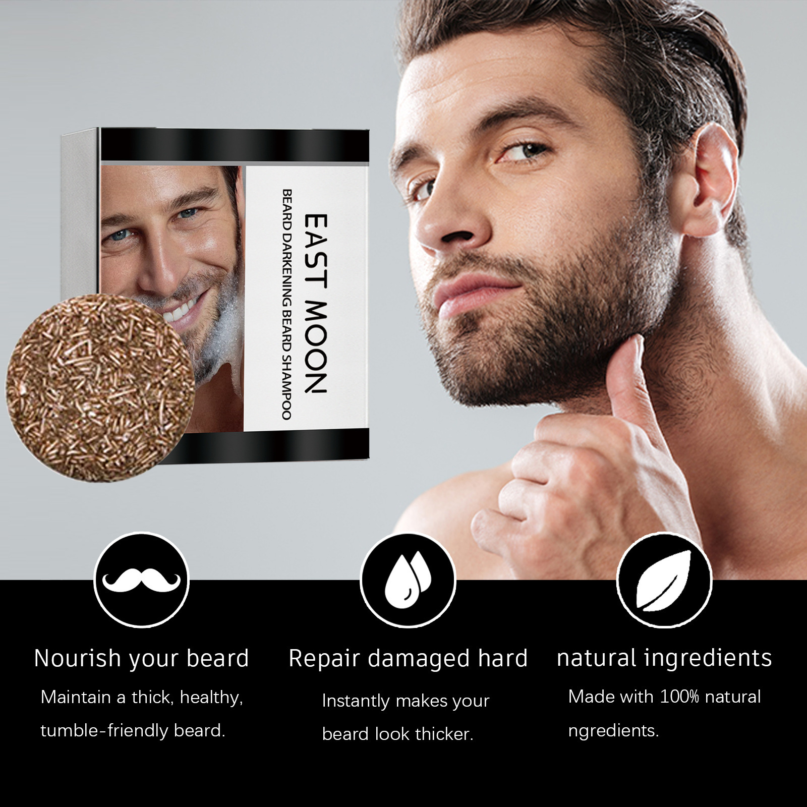 Sapone per barba nera e folta da uomo - Sapone per la cura della barba Polygonum Multiflorum per una pulizia e un'idratazione delicate_voghion.com