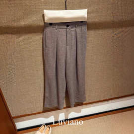 深圳南油2025秋冬新款LP风花纱羊毛混纺休闲裤直筒九分裤