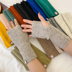 Korean fingerless gloves new for autumn and winter, solid color Dongdaemun versatile single-color gloves, warm wrist protection, split finger design.