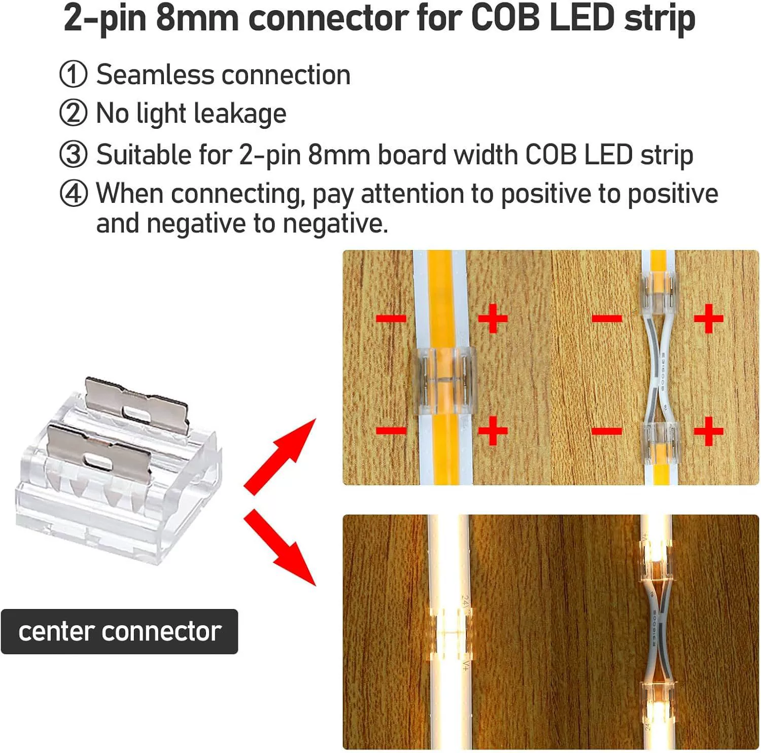 GOMING 2-полюсный 8мм Boardbreite COB LED Streifen Steckverbind